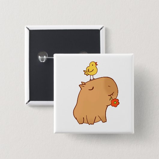 Niedlicher Capybara mit einem Vogel a und Blume Button (Vorne & Hinten)
