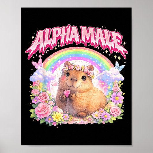 Niedlicher Capybara-Regenbogen-Blumen-Funny für Mä Poster (Vorne)