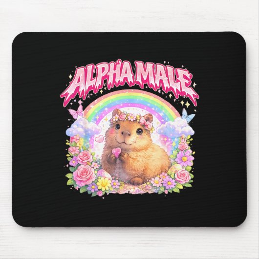 Niedlicher Capybara-Regenbogen-Blumenwitz für Männ Mousepad (Vorne)