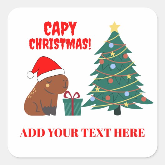 Niedlicher Capybara Weihnachtsbaum Quadratischer Aufkleber (Vorderseite)