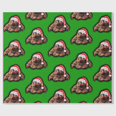 Niedlicher Cartoon Affe mit Weihnachtsmannmütze Geschenkpapier (Flach)