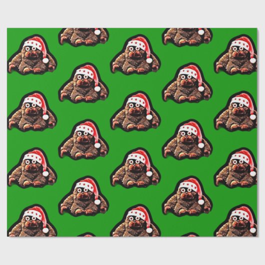 Niedlicher Cartoon Affe mit Weihnachtsmannmütze Geschenkpapier (Flach)