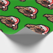 Niedlicher Cartoon Affe mit Weihnachtsmannmütze Geschenkpapier (Ecke)