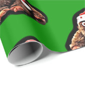 Niedlicher Cartoon Affe mit Weihnachtsmannmütze Geschenkpapier (Rolleneckpunkt)