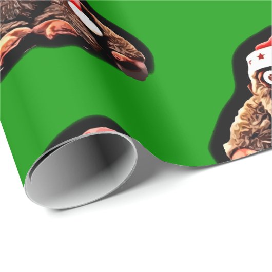 Niedlicher Cartoon Affe mit Weihnachtsmannmütze Geschenkpapier (Rolleneckpunkt)