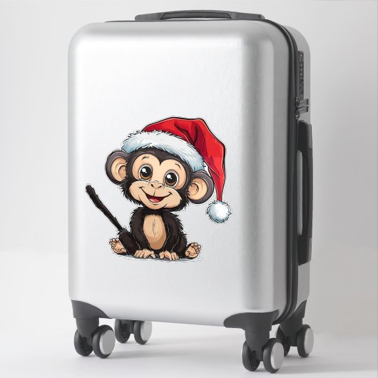 Niedlicher Cartoon Affe Weihnachtsmannmütze tragen Aufkleber (Koffer)
