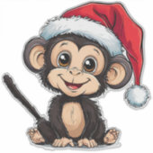 Niedlicher Cartoon Affe Weihnachtsmannmütze tragen Aufkleber (Vorderseite)
