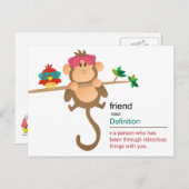 Niedlicher Cartoon - Affen und Vogel mit Modeschat Postkarte (Vorne/Hinten)