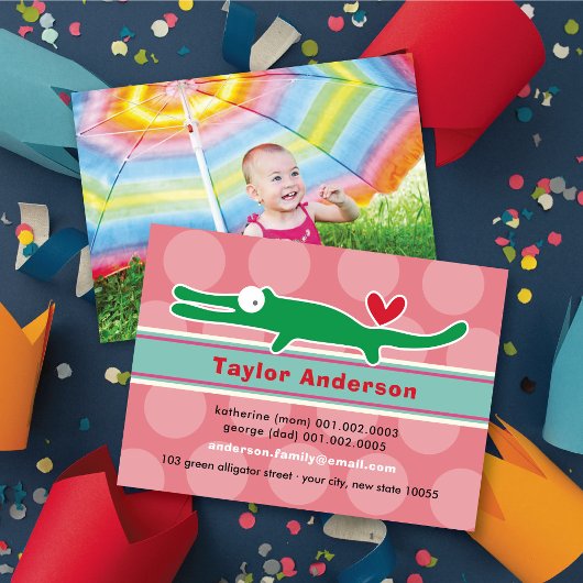 Niedlicher Cartoon Alligator Farbvolles Kid Profil Telefonnummerkarte