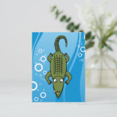 Niedlicher Cartoon-Alligator mit Wasserhintergrund Postkarte (Stehend Vorderseite)