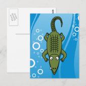 Niedlicher Cartoon-Alligator mit Wasserhintergrund Postkarte (Vorne/Hinten)