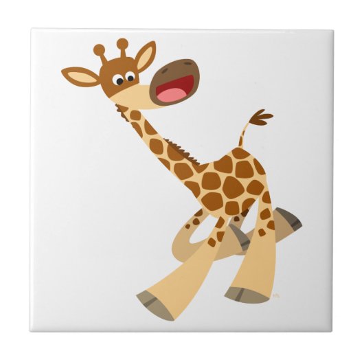 Niedlicher Cartoon Ambling Giraffe Tile Fliese (Vorderseite)