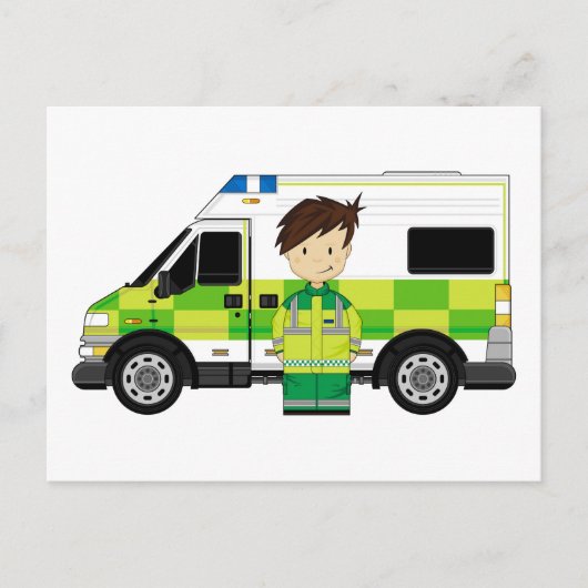 Niedlicher Cartoon Ambulance und EMT Postkarte (Vorderseite)