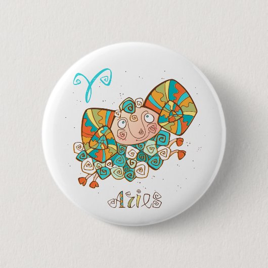 Niedlicher Cartoon Aries Button (Vorderseite)