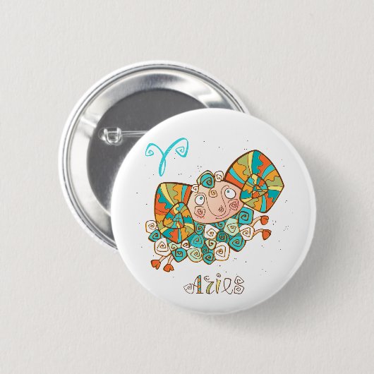 Niedlicher Cartoon Aries Button (Vorne & Hinten)