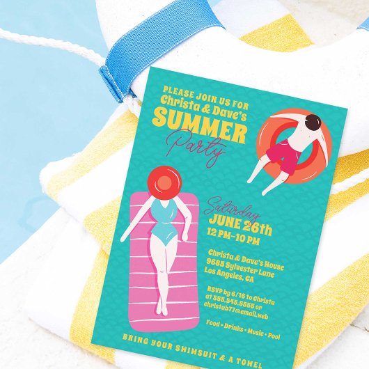 Niedlicher Cartoon Art Pool Party Einladung