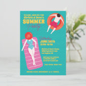 Niedlicher Cartoon Art Pool Party Einladung (Stehend Vorderseite)