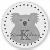 Niedlicher Cartoon Australien Koala Bear Monogram Aufkleber (Vorderseite)
