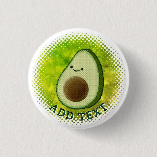 Niedlicher Cartoon Avocado Aquarellfarbe Button (Vorderseite)