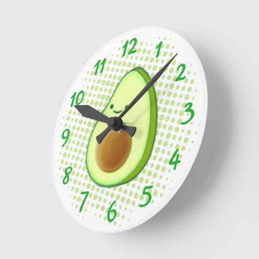 Niedlicher Cartoon Avocado auf grünem Vortex Runde Wanduhr (Winkel)