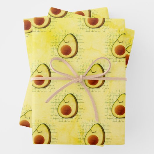 Niedlicher Cartoon Avocado im Hintergrund Geschenkpapier Set (Beispiel)