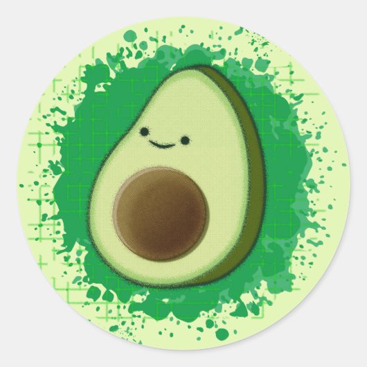 Niedlicher Cartoon Avocado Runder Aufkleber (Vorderseite)
