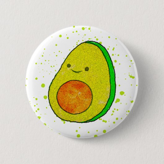 Niedlicher Cartoon Avocado Wasserfarbe Button (Vorderseite)