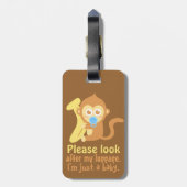 Niedlicher Cartoon-Baby-Affe mit Banane Gepäckanhänger (Rückseite vertikal)