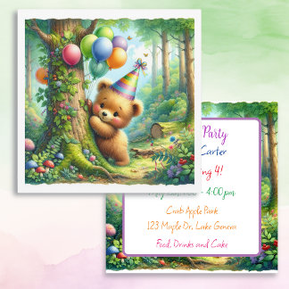 Niedlicher Cartoon Baby Bear Cube Geburtstag Einladung