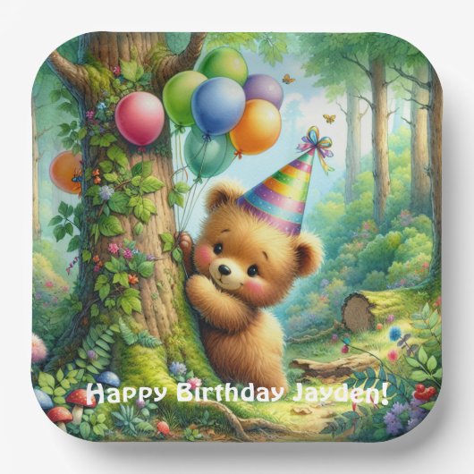 Niedlicher Cartoon Baby Bear Cube Geburtstag Pappteller (Vorderseite)