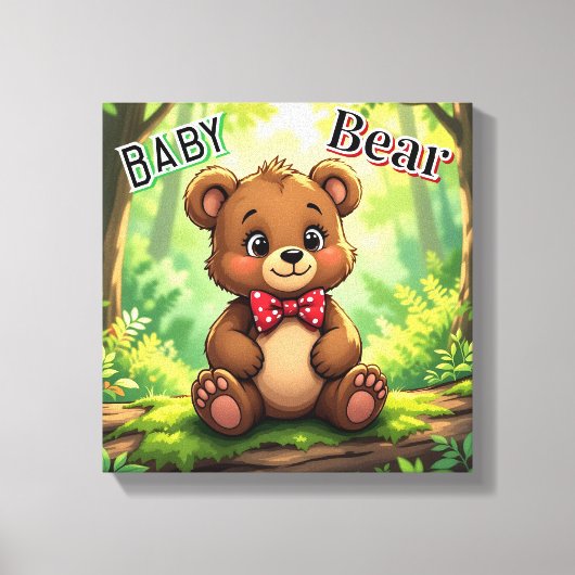 Niedlicher Cartoon Baby Bear in Woods Leinwanddruck (Vorderseite)