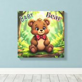 Niedlicher Cartoon Baby Bear in Woods Leinwanddruck (Insitu (Holzboden))