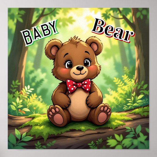 Niedlicher Cartoon Baby Bear in Woods Poster (Vorne)