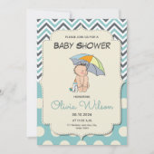 Niedlicher Cartoon Baby Blue Boy Baby Dusche Einladung (Vorderseite)