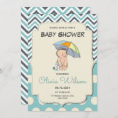 Niedlicher Cartoon Baby Blue Boy Baby Dusche Einladung (Vorne/Hinten)