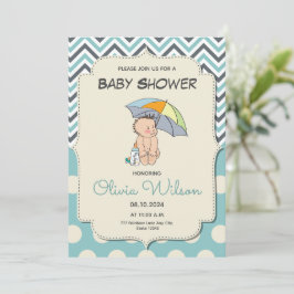 Niedlicher Cartoon Baby Blue Boy Baby Dusche Einladung
