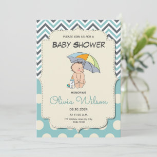 Niedlicher Cartoon Baby Blue Boy Baby Dusche Einladung