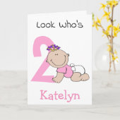 Niedlicher Cartoon Baby Girl 2. Geburtstag Karte (Gelbe Blume)