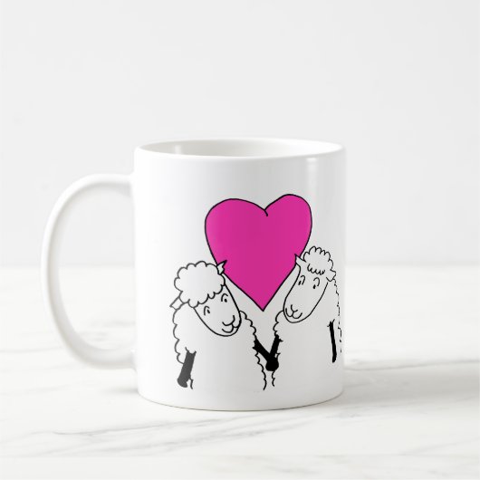Niedlicher Cartoon Baby Lambs Rosa Herz Kaffeetasse (Links)
