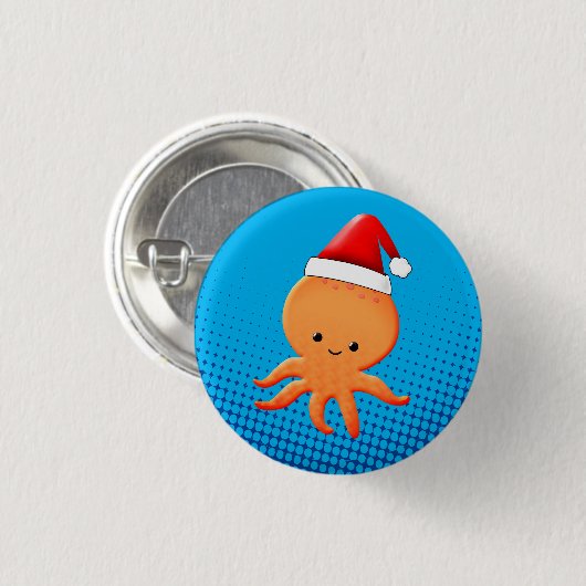 Niedlicher Cartoon Baby Octopus Santas Hat Button (Vorne & Hinten)