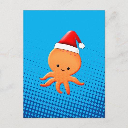 Niedlicher Cartoon Baby Octopus Santas Hat Postkarte (Vorderseite)