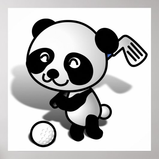 Niedlicher Cartoon Baby Panda Bear Golfing Poster (Vorne)