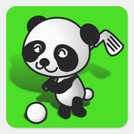 Niedlicher Cartoon Baby Panda Bear Golfing Quadratischer Aufkleber
