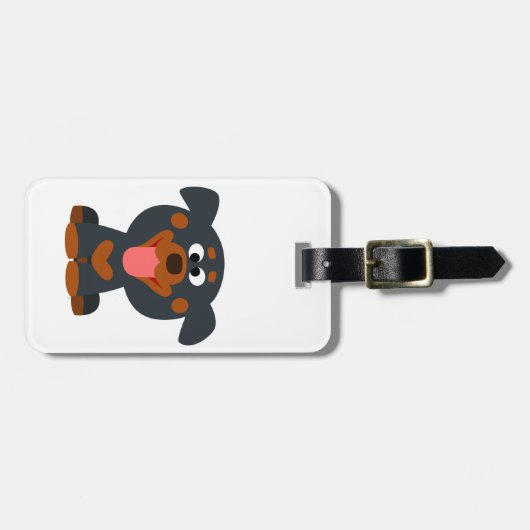 Niedlicher Cartoon Baby Rottweiler Gepäckmarke Gepäckanhänger (Vorderseite horizontal)