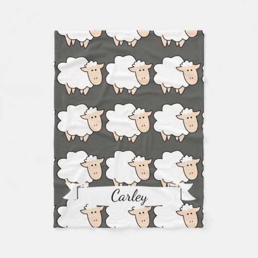 Niedlicher Cartoon Baby Sheep & Name in Script Fleecedecke (Vorderseite)