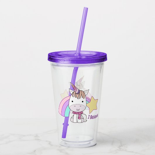 Niedlicher Cartoon-Baby-Unicorn und Regenbogen Acryltrinkbecher (Rückseite)