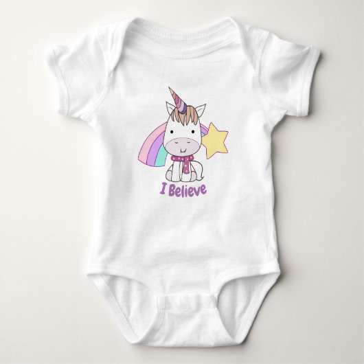 Niedlicher Cartoon Baby Unicorn und Regenbogen Baby Strampler (Vorderseite)