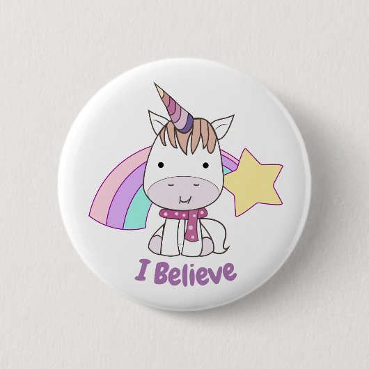 Niedlicher Cartoon Baby Unicorn und Regenbogen Button (Vorderseite)