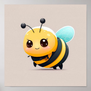 Niedlicher Cartoon Babybee auf grauem Hintergrund. Poster