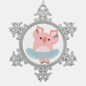 Niedlicher Cartoon Ballerina Pig Zinnteller Orname Schneeflocken Zinn-Ornament (Vorderseite)
